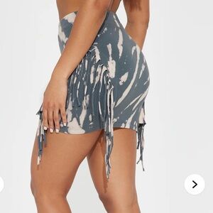 Fashion Nova Gray Tie-Dye Fringe Mini Skirt